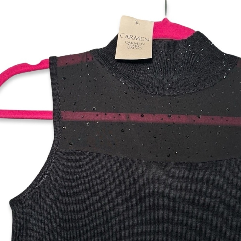 Carmen Marc Volvo black high neck tank with mesh and rhinestone detail